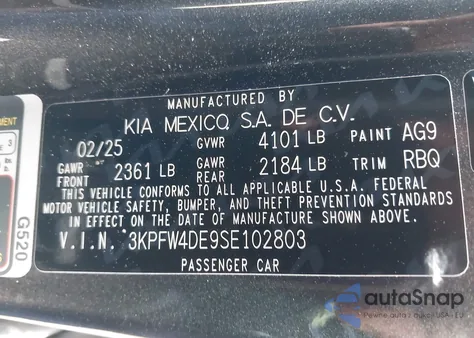 2025 Kia K4 Gt-Line из США, поврежденный, VIN 3KPFW4DE9SE102803